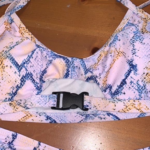 Shein 2 piece Bikini Swim Wear Size Medium Pink Blue Snake Skin Print Cheeky - Picture 3 of 12